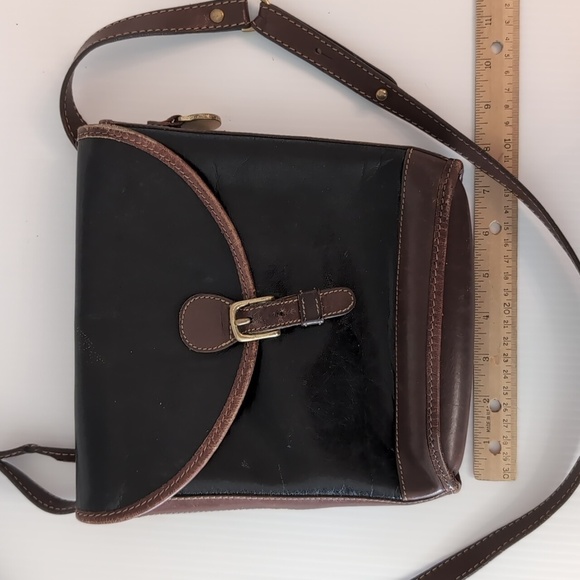 Brahmin Leather Black Brown Crossbody Shoulder Leather Purse Bag Vintage - Picture 4 of 14